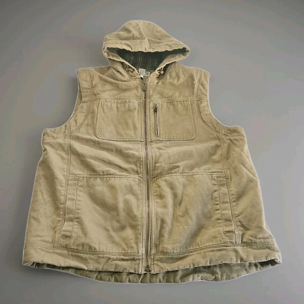 Duluth Trading Vest Mens 2XL Tall Beige‎ Fire Hose Canvas Flannel Lined Workwear